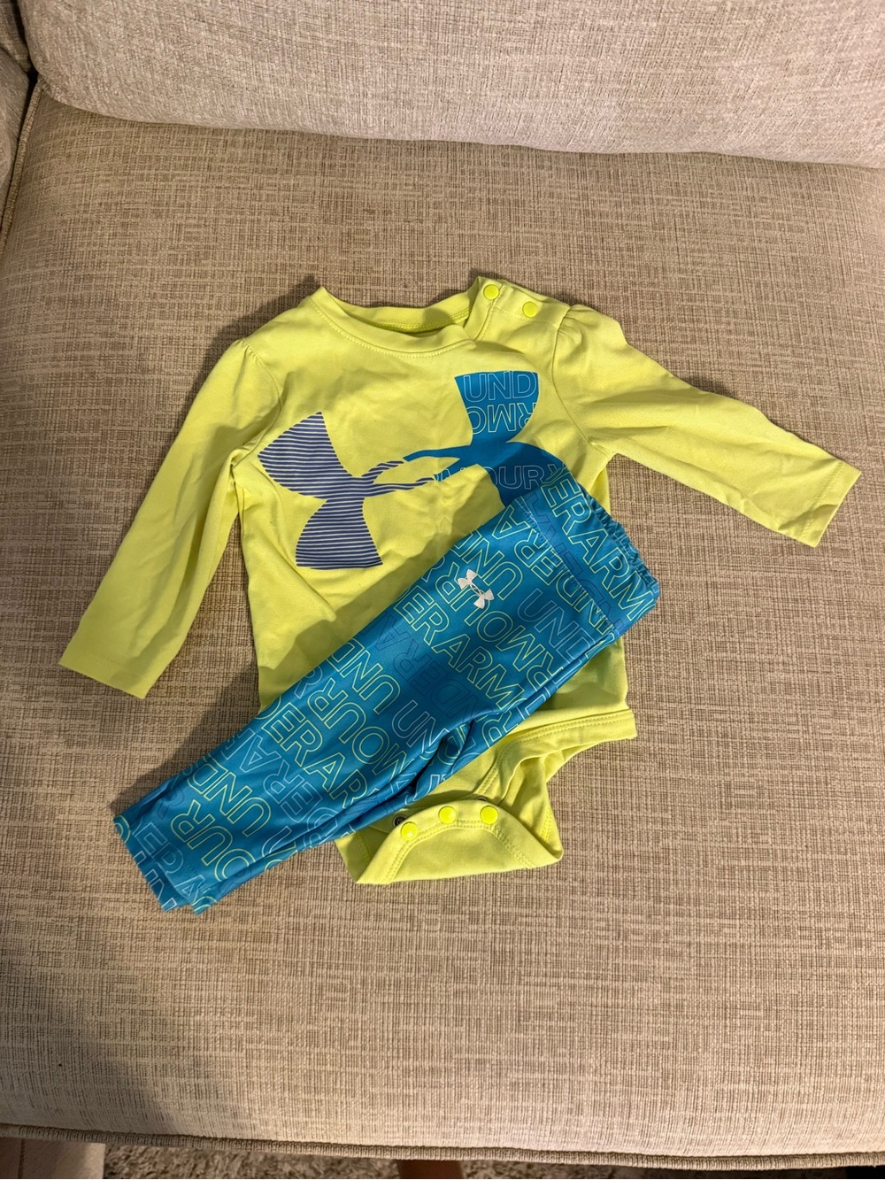 Under Armour Neon Yellow Infant Bodysuit with Blue Logo